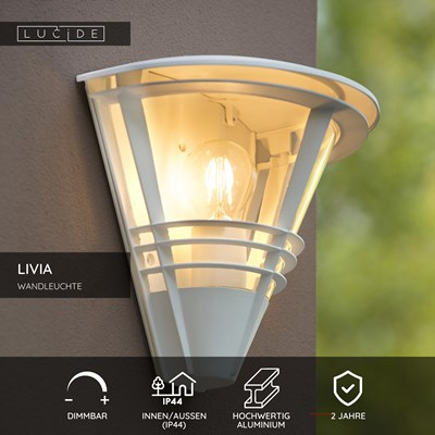 Lucide LIVIA - Wandleuchte Innen/Außen - 1xE27 - IP44 - Weiß